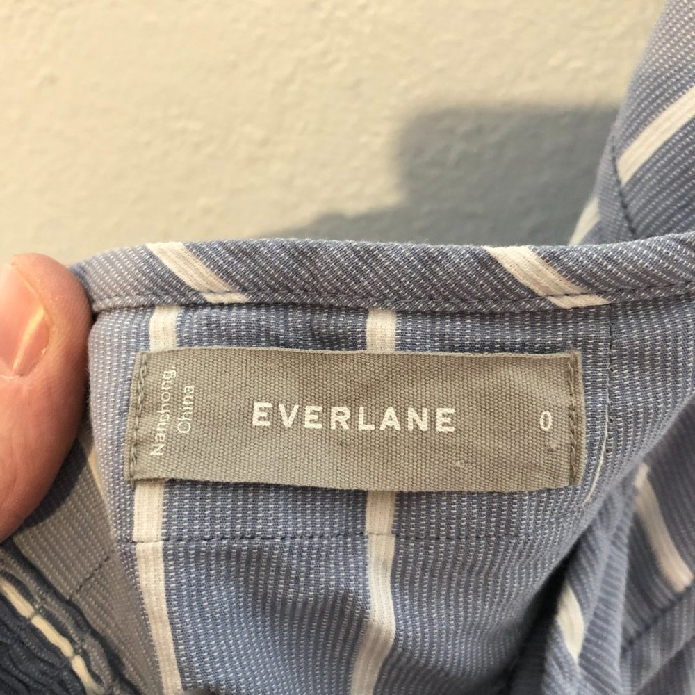 Everlane The Cotton Weave Tank Dress in Blue White Wide Stripe 0 Button Front - Picture 4 of 5
